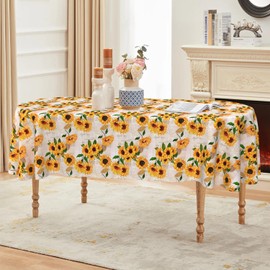 ZORKET Oval Tablecloth 52x70 Inch, Summer Vintage Sunflower Oval Table Cloth, Waterproof Wrinkle Free Oval Table Cover for Indoor Outdoor Kitchen Dinning Room