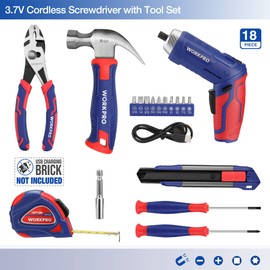 WORKPRO Home Tool Kit with 3.7V Rotatable Electric Screwdriver, 18PCS General Household Tool Kit with Toolbox, Rechargeable Electric Screwdriver Kit, Basic Portable Tool Set for Dorm, Garage, DIY