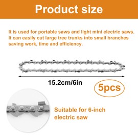 MIYUANGKJ Pack of 5 Saw Chains, 6 Inch Chains for Mini Chainsaw, Mini Chainsaw Replacement, Chain for Mini Chainsaw Chain, Compatible with All 6 Inch Saw Chains for Carpentry Landscaping