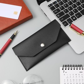 iplusmile Thin Wallet Leather Bill Case Envelope Saving Bank PU Product Long Wallet Cash Envelope Exam Voucher Case Black Money Storage Pouch Money Storage Reusable Budget Envelope Men's Wallet