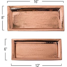 Copper Hammered Trays - Rose Gold Serving Tray and Platters - Appetizer Tray - Large Decorative Food Tray (2 Pack Rectangle Platters)