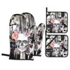 Gothic Skull Flower Oven Mitts and Potholders Professional Heat Resistant