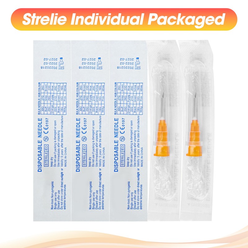 100 Pack 25 Gauge 1/2 Inch Needle 13mm with Cap,