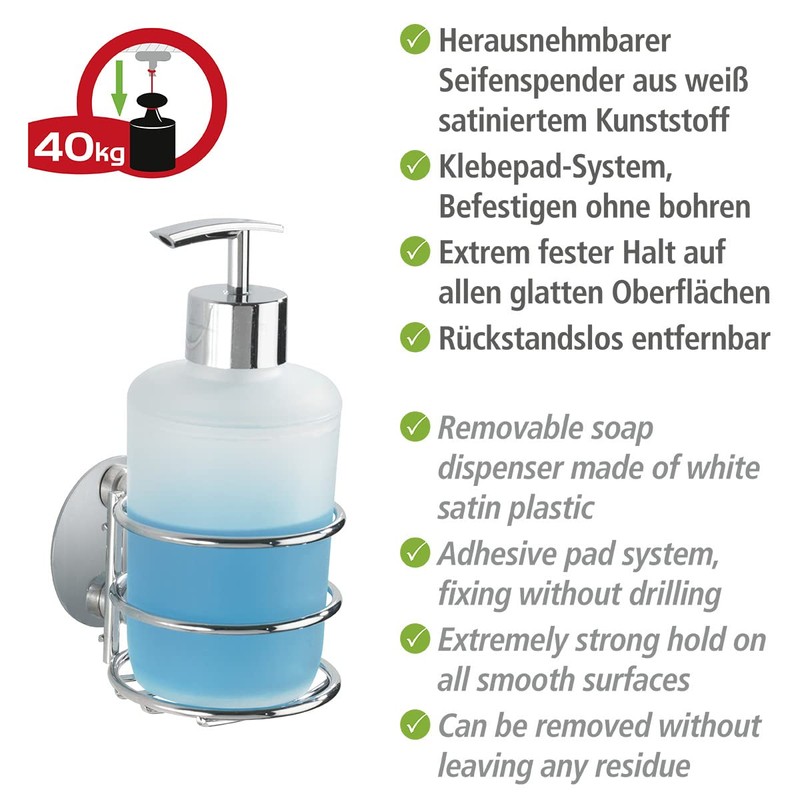 WENKO 18777100 Turbo-Loc® soap dispenser - fixing without drilling, Steel,