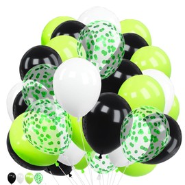 Green Black Balloons 30 pcs 10 Inch Black White Green Confetti Balloons Pack for Boys Men Kids Birthday Baby Shower Football Soccer Wedding Sports Video Game Theme Party Decorations
