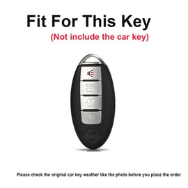 TECART Car Key Case fit for Nissan Leather Key Fob Holder Covers Crystal Key Ring fit for Nissan Altima Titan Versa Note Patrol Juke Armada Kicks Leaf Murano Pathfinder 4 Button Key Case Shell A black