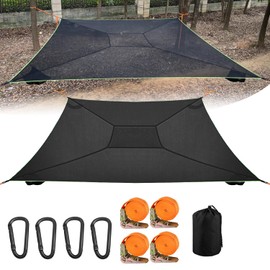Square Hammock 13Ft Multi Person Hammock,Max 700LBs Extra Large Sky Camping Hammock for up to 4-6 Adults/Kids with 4 Ratchets/Straps/Net Pockets/Carabiners and Storage Bags,Black
