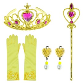 Princess Costume For Girls Birthday Party Fancy Dress Up with Accessories(Crown+Wand+Earrings+Gloves) 2T 3T