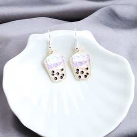 MYOSPARK Bubble Tea Cat Earrings Bubble Lover Gift Bubble Tea Tapioca Jewelry Cat Lover Gift Cat Charm Earring for Women (Bubble Tea ER)