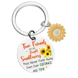 Sunflower Keychain for Women Best Friends - Long Distance Friendship Gifts with Inspirational Quote, Night Light & Engraved Heart (Birthday/Christmas/Going Away Gift)