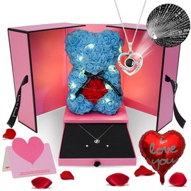 HYRIXDIRECT Flowers Rose Bear Valentine's Day Gifts Lighted up Artificial Forever Rose Everlasting Flower Teddy Bear Gifts for Her Women Mom Wife Wedding Mothers Day