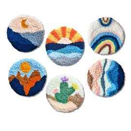 JoyuHome Landscape Punch Needle Coaster Starter Kit 6 Pieces, DIY Handicraft Coaster Kit for Beginners, Kids & Adults, 6.5 Inch, Needle Punch Embroidery Kit, DIY Crafts Gift