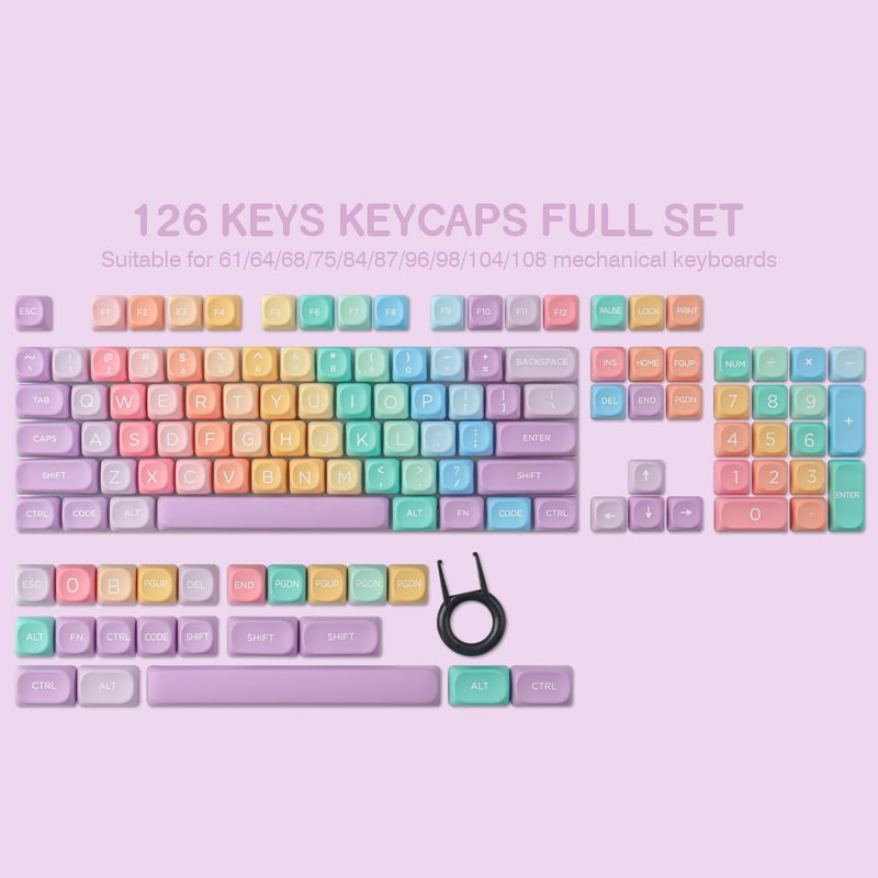 Tsungup MOA Profile Keycaps,PBT Cute Rainbow Candy Keycaps 126 Keys