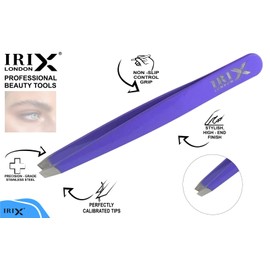 Irix London Professional Slanted Tweezers - Precision Eyebrow and Facial Hair Plucking - Multipack, Silver Tipped (Purple)