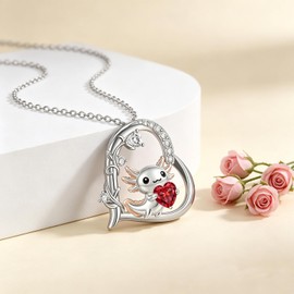 PELOVNY Axolotl Necklace for Women 925 Sterling Silver Axolotl Birthstone Pendant Necklace Christmas Birthday Jewelry Gifts for Mom Daughter Sister Wife