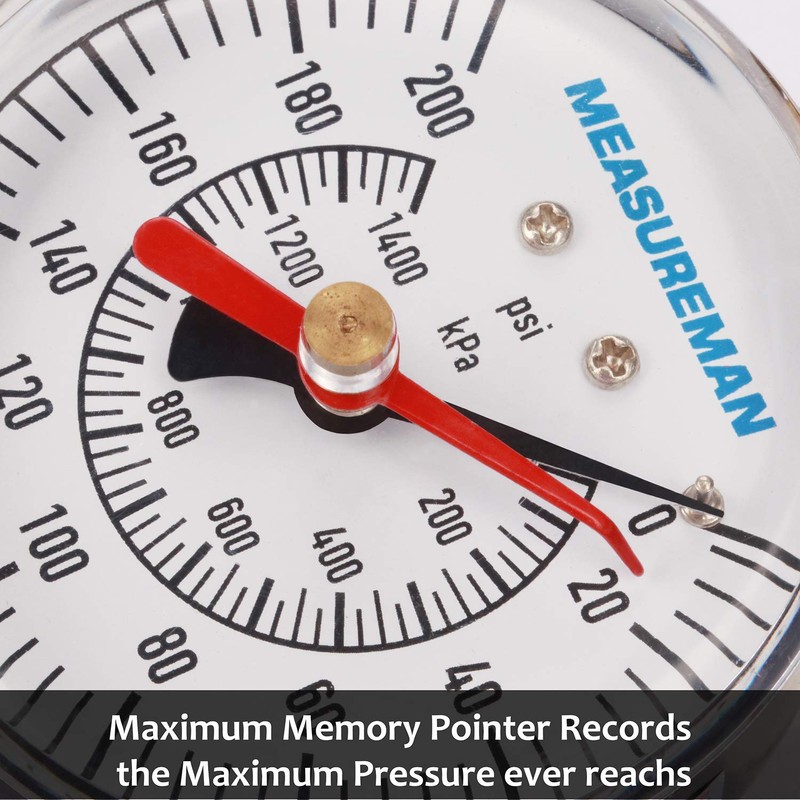 MEASUREMAN 2-1/2" Water Pressure Test Gauge, 3/4" Female Hose Thread,