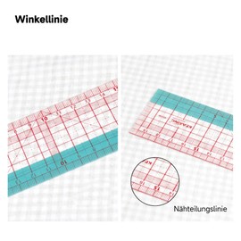 KEARING Transparent Sewing Ruler 20 cm - Compact Plastic Ruler in Red & Green - Ideal for DIY Sewing, Sewing Pattern Correction & Angle Drawing