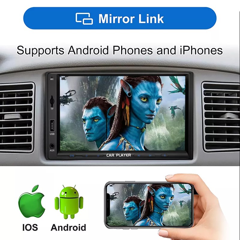 YUANTING 2 Din Car Stereo Radio Player 1080P 7" Screen