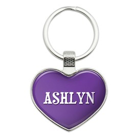 Metal Keychain Key Chain Ring Purple I Love Heart Name A - Ashlyn