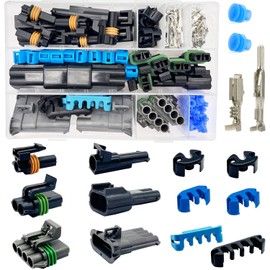 Twippo 14-12 AWG 1/2/4 Pin Connector Weather Pack Connectors Kit 1/2/4 Wire Waterproof Automotive Electrical Plug Connectors Quick Connect and Disconnect (12 Sets)