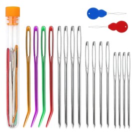 Lotbun Pack of 18 Large Eye Needles, 3 Sizes Darning Needles for Wool, Blunt Needles with Large Eye, Sewing Needles Made of Leather