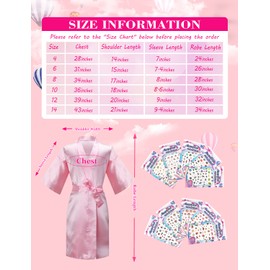 JIKAJA 70 Pieces Favors Slumber Spa Party Birthday Girl Silky Robe with Hair Band Slippers Hair Ring Nail Stickers Eye Mask Handbag (peach pink set of 10, 4)