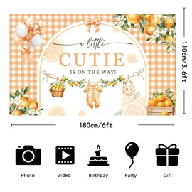 6x3.6ft A Little Cutie is On The Way Baby Shower Banner Orange Citrus Baby Shower Photo Booth Props for Tangerine Theme Fruit Birthday Party Supplies