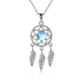 YFN Dream Catcher Necklace Sterling Silver Moonstone Feather Pendant Dream Catcher Jewellery Gifts for Women, Sterling Silver, Moonstone