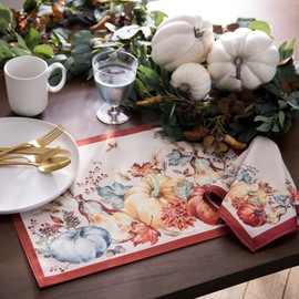 Elrene Home Fashions Botanical Harvest Pumpkin Engineered Placemats, Set of 4, 13"x19"