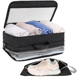 Cambond Double Sided Expandable Packing Cubes - Separate Clean and Dirty Clothes See Through Mesh Compression Packing Cubes with Shoe Bag, Efficient Packing Organizers for Road Trip, Cruise, Camping