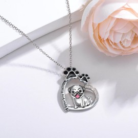 KoyeKei Pug Necklace Gifts for Women 925 Sterling Silver Pug Dog Pendant Cute Paw Print Jewelry Christmas Gifts for Pug Lovers