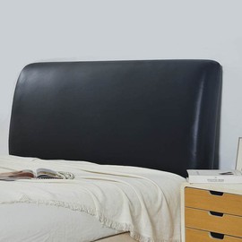 Bed Headboard Cover Waterproof Pu leather All-inclusive Elastic Headboard Protection Cover for King Double full Headboard Protector (Black, 150cm / for 140-160cm headboard)