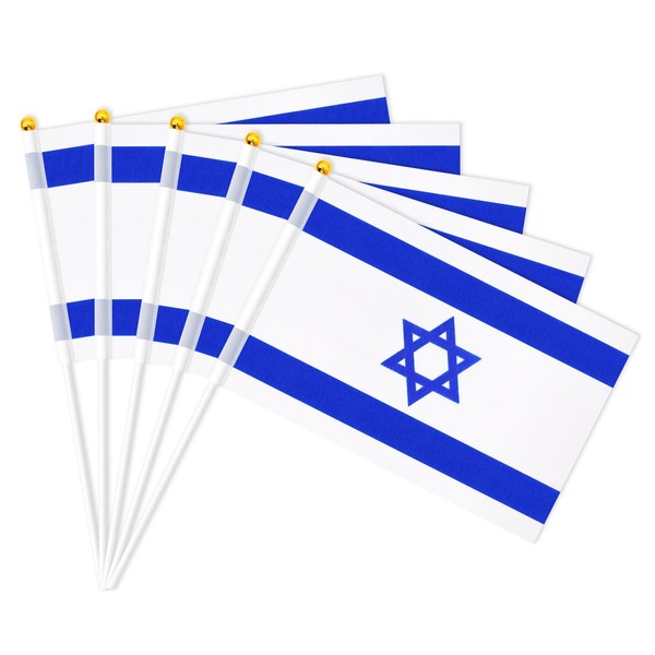 20 Pack Small Israel Flag Stick 5'' x 8'' - Handheld Waving Israeli Flags 21 x 14 cm, Mini Country Flag Hand Waving Sticks for National Day Pride Israeli-themed Festival Party Decorations