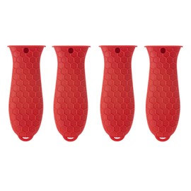 4 Pcs Silicone Hot Handle Holder, Non-Slip Potholder for Cast Iron Skillets, Rubber Pot Handle Sleeve Heat Resistant for Frying Pans & Griddles Sleeve Grip Handle Cover,Metal cookware Handles, Red