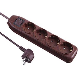 Electraline 62062 4-Way Power Strip with Switch, Cable 1.5 m / Multiple Socket / Table Socket Power Strip, Dark Wood, Brown