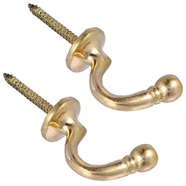 Large Brass Ball End Curtain Tieback Hooks U Shaped Curtain Tie Hooks Ball End Curtain Drape Tassel Screw in Hooks Brass Curtain Tie Back Fixings for Curtains Clothes Coat Hanger Hook Pack of 2.