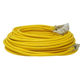 Southwire Heavy Duty Extension Cord, 100ft, 12 Gauge, 3 Conductor, General Purpose Cord, Lighted End, SJTW, Yellow, 4189SW8802