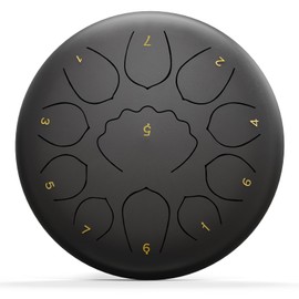 MENGBEI Rain Drum for Outside Garden, 11 Notes 8 Inches Steel Tongue Drum Rain Chime, Rain Drum for Outside Garden When It Rains - Black