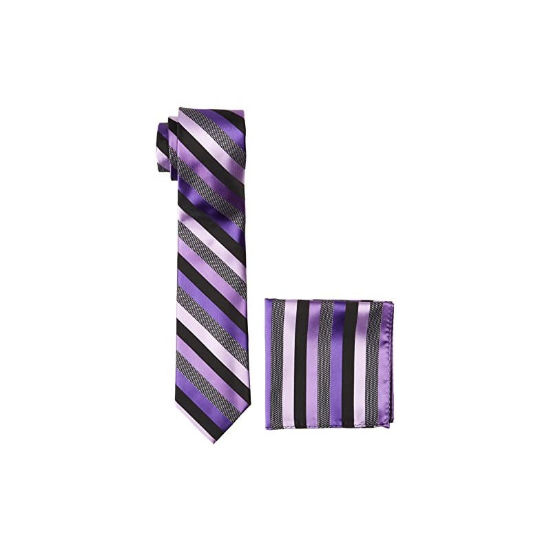 Stacy Adams Men's Microfiber Stripped Tie Set, Purple, One Size