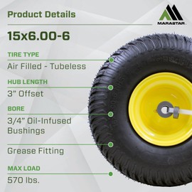 MARASTAR 21426 15x6.00-6 Tire and Wheel Assembly, Replacement Riding Lawn Mower Front Tire Compatible with 100 and 300 Series John Deere Riding Mowers