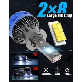 CHOPDARK H3 LED Bulbs H3C H3LL Fog Lamp Super Bright 110W 30000Lm 6500K Cool White Built-in Fan and 2 Thermally Conductive Copper Tubes Compatible with 12V Cars and 24V Trucks 2pcs