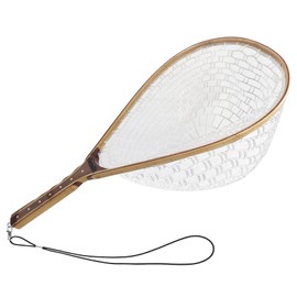 Riverruns Wooden Fishing Net with Measuring Dots on Handle Fly Fishing Net Soft Rubber Net Bag Great Protection for Fish Landing Net Trout Net (Ergonomic Grip L)