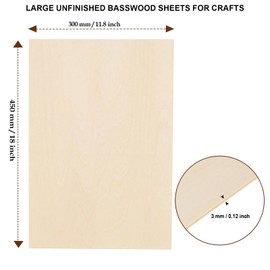 12 Pack Basswood Sheets 12 x 18 x 1/8 Inch - 3mm Unfinished Basswood for Laser Cutting & Engraving, Thin Plywood Board Unfinished Wood Sheet for Crafts Wood Burining, Painting, Architectural Model