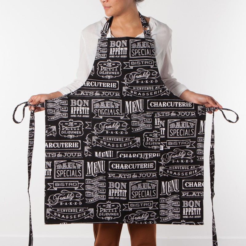 Now Designs Chalkboard Cotton Chef's Kitchen Apron, Black Print 28