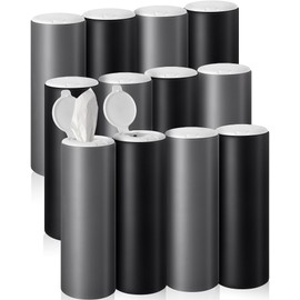 Mifoci 12 Pack Car Tissue Holder with Facial Tissues, Cylinder Car Tissues Box for Vehicle Cup Holders Refill Round Container (Black, Gray)
