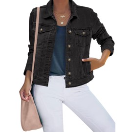 luvamia Women's Casual Basic Button Down Stretch Regular Fit Long Sleeves Denim Jean Jacket Vintage Black Size Small