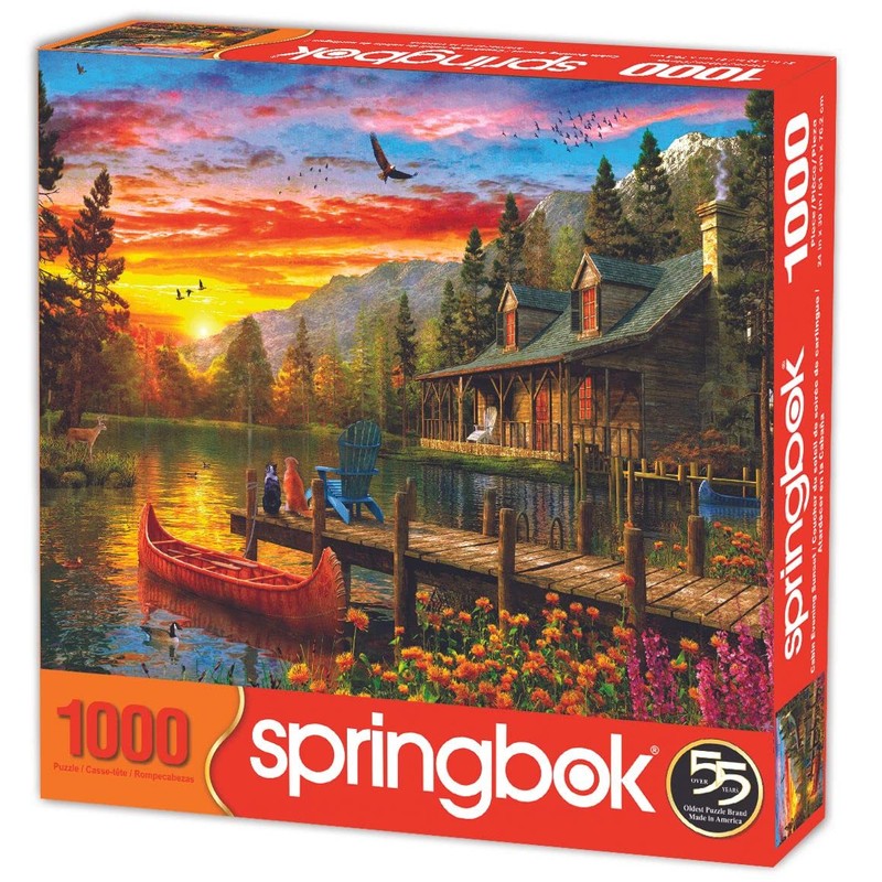 Springbok's 1000 Piece Jigsaw Puzzle Cabin Evening Sunset - Made