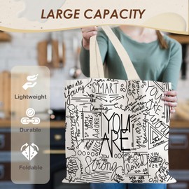 LUVADIAN Positive Affirmations Canvas Tote Bags for Women, Inspirational Gifts for Women, Motivational Quote You are Tote Bag, Reusable Grocery Bags Shopping Bags