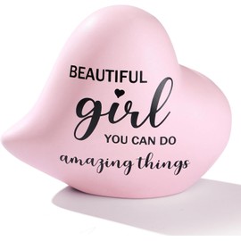 Titanape Women Girls Gift, Beautiful Girl You Can Do Amazing Things Pendant Inspirational Birthday Valentines Gifts for Girls Daughter Adult Gift Friends Pink Heart Shaped Ceramic Aesthetic Room Decor
