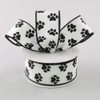 White Satin with Black Paw Prints 1.5" Wired Paw Print